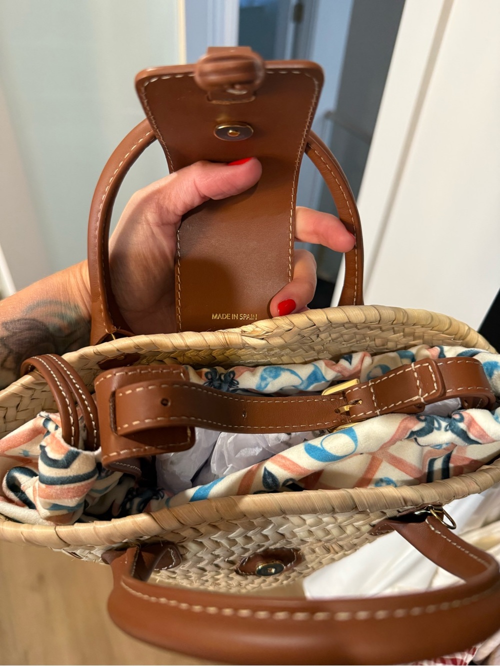 PARIS/64 Tan Straw Tote with Brown Leather Trim - Picture 3 of 3